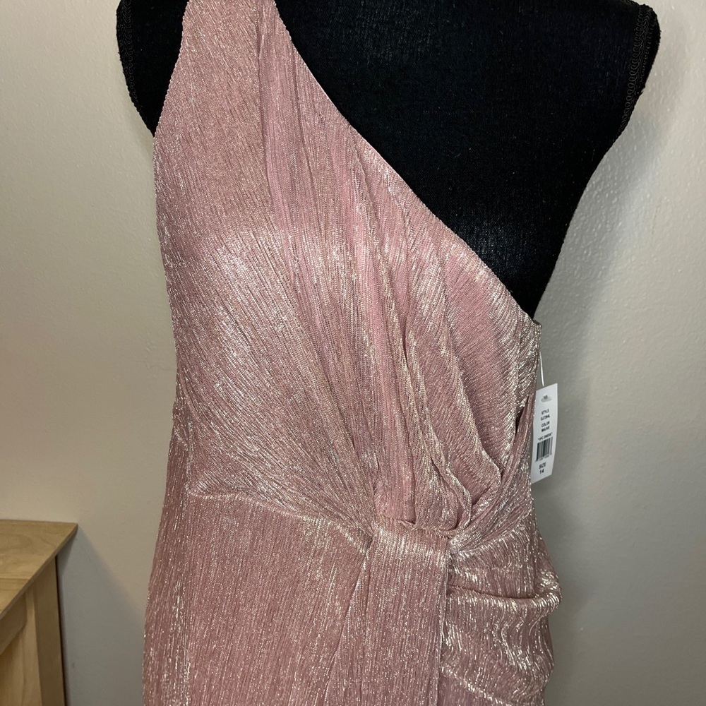 GLAMOUR NIGHTS MAUVE METALLIC GRECIAN ONE SHOULDER MAXI NWT Sz 14 - Picture 2 of 8